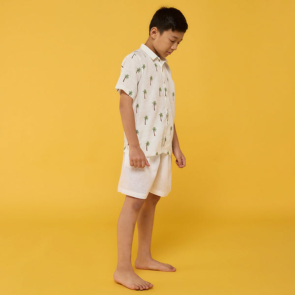 Jin Plain Linen White Shorts