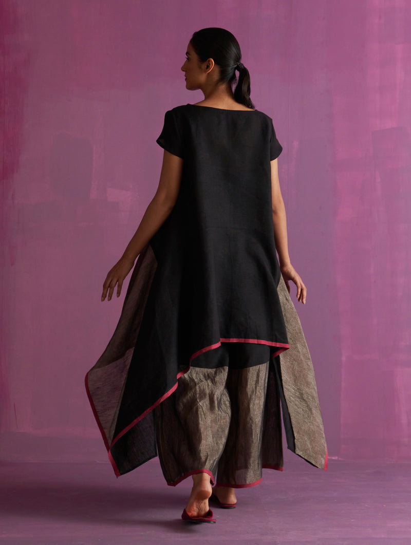 Shirin Asymmetrical Linen Top - Black
