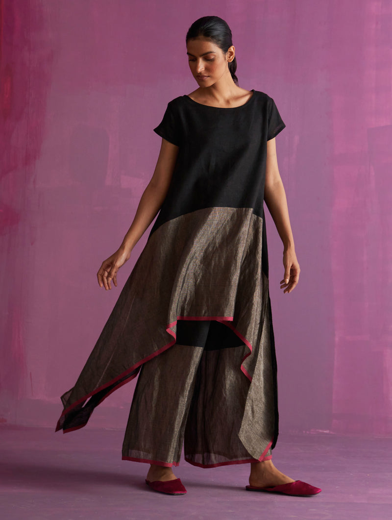 Shirin Asymmetrical Linen Co-ord Set - Black