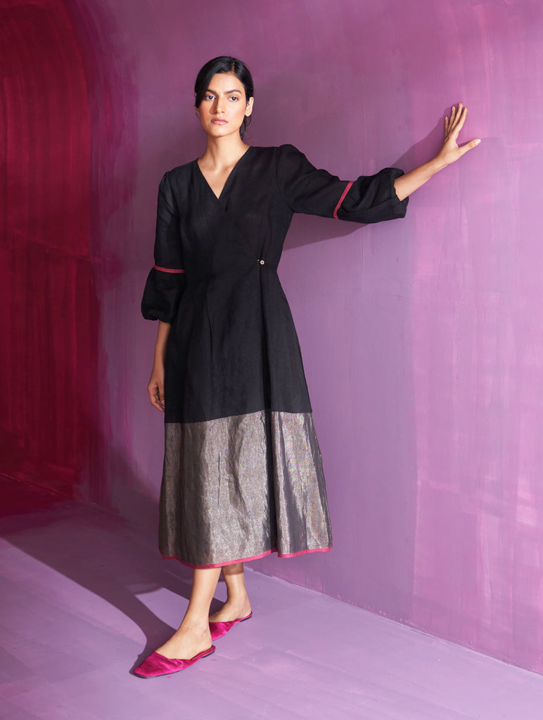 Zaina Metallic Wrap Dress