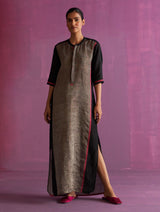 Faiza Metallic Linen Dress - Black