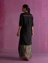 Faiza Metallic Linen Dress - Black