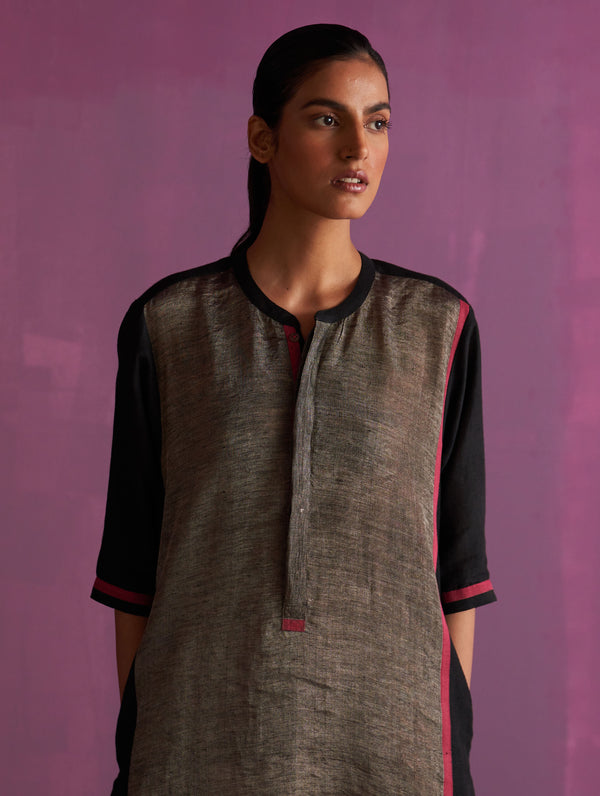 Faiza Metallic Linen Dress - Black