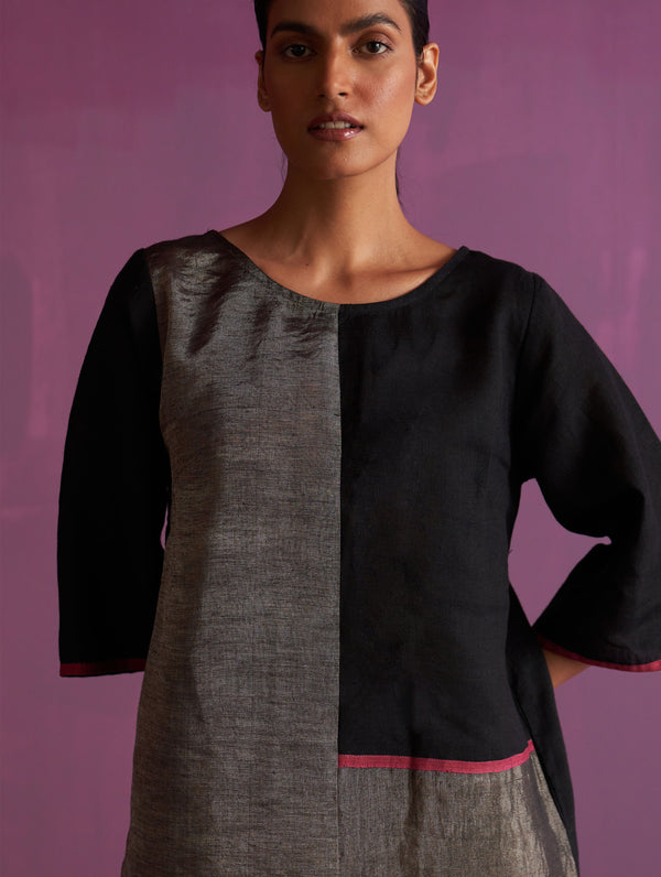 Ahana Metallic Linen Dress - Black