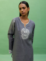 Susie Gotapatti Linen Kurta - Metallic Grey