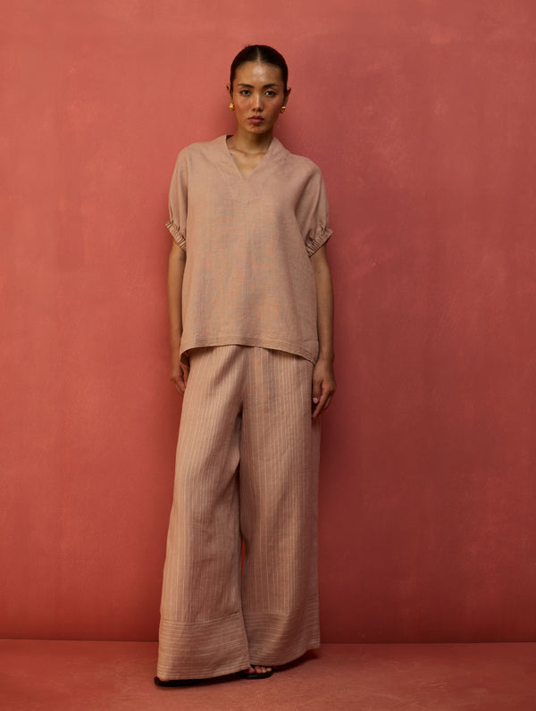 Hoshi Linen Top - Dusty Rose