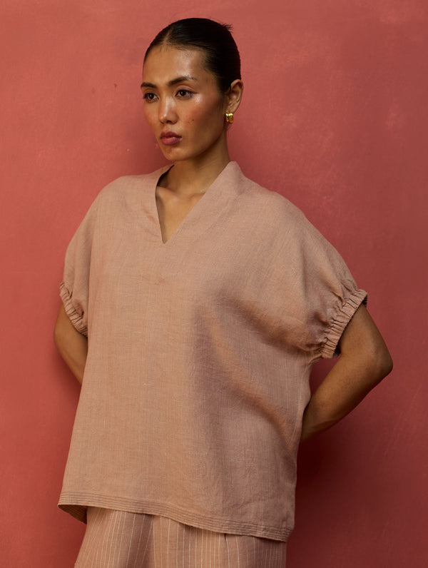 Hoshi Linen Top - Dusty Rose
