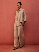 Juno Stripe Linen Pants - Dusty Rose