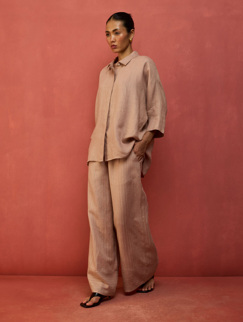Juno Stripe Linen Pants - Dusty Rose