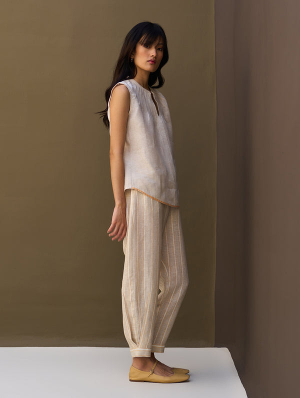 Iona Striped Linen Pant - Natural