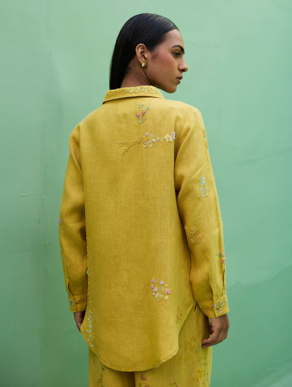 Alila Hand-Embroidered Linen Shirt -  Ochre