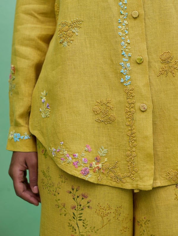 Alila Hand-Embroidered Linen Shirt -  Ochre