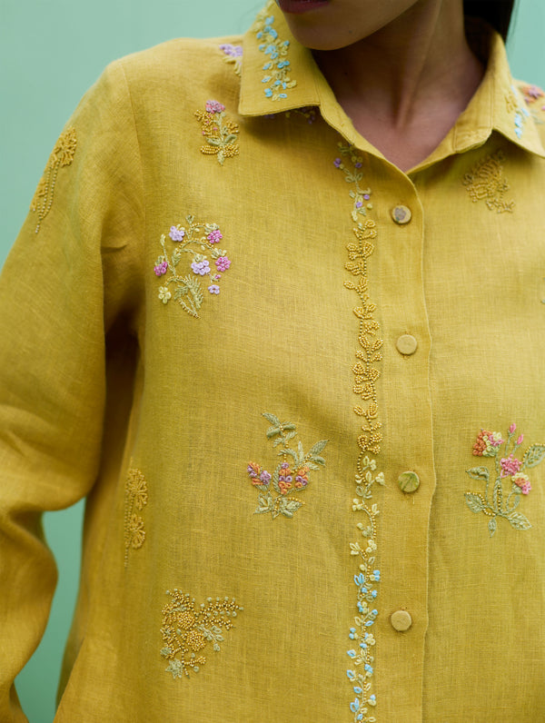 Alila Hand-Embroidered Linen Shirt -  Ochre