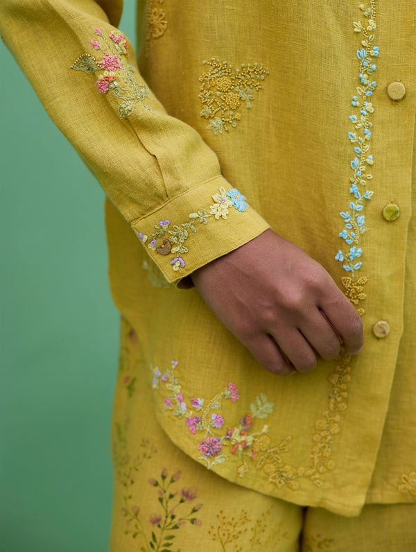 Alila Hand-Embroidered Linen Shirt -  Ochre