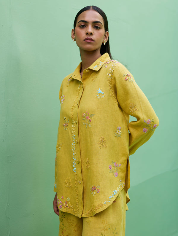 Alila Hand-Embroidered Linen Shirt -  Ochre