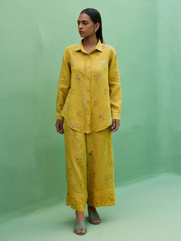 Alila Hand-Embroidered Linen Shirt -  Ochre