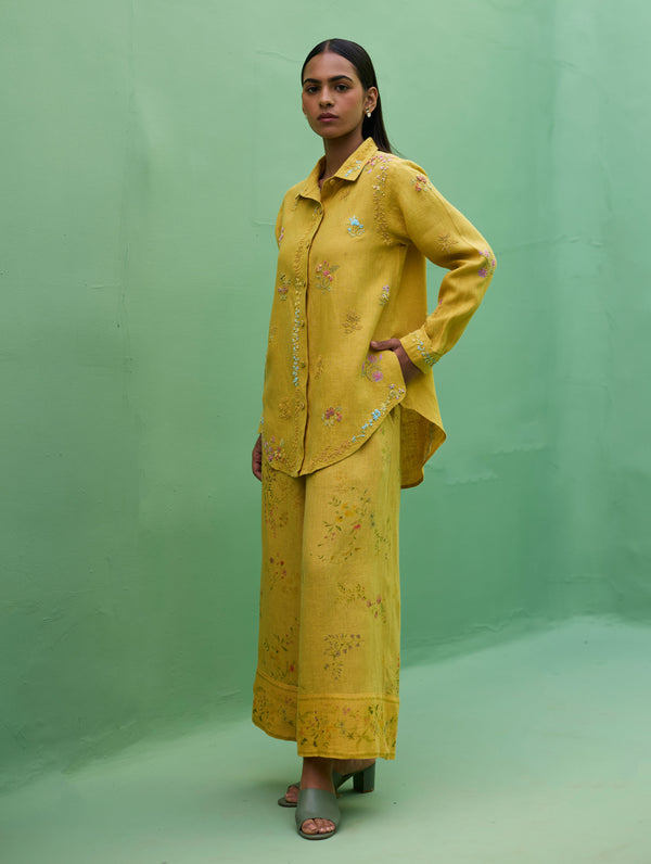 Alila Hand-Embroidered Linen Shirt -  Ochre