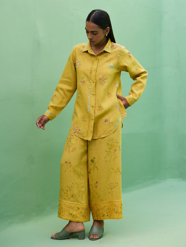 Alila Hand-Embroidered Linen Shirt -  Ochre
