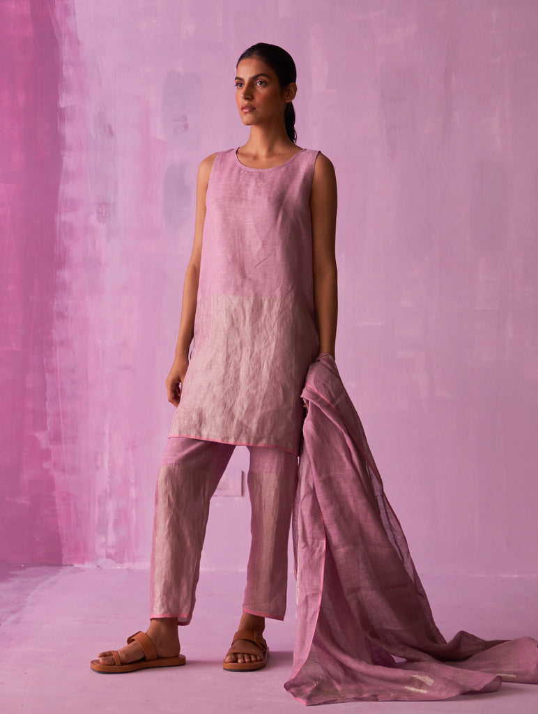 Ikai Handloom Linen Dupatta - Lavender