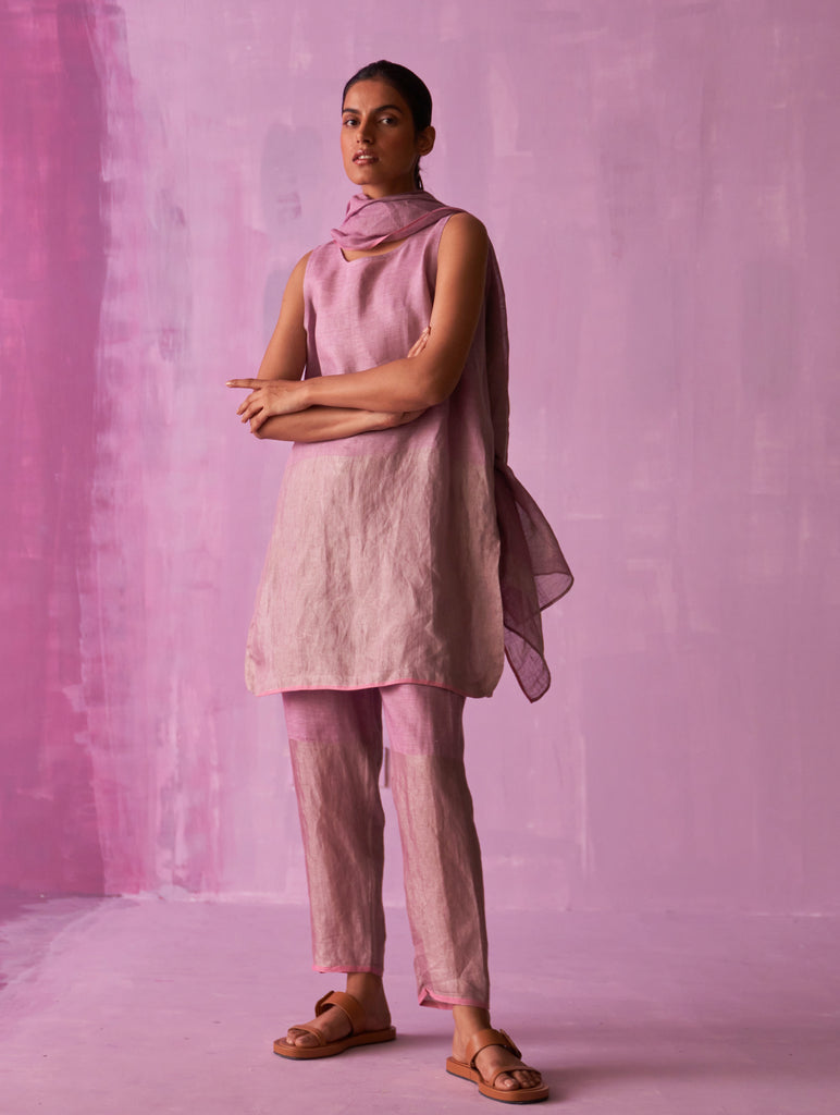 Keri Sleeveless Linen Kurta Set - Lavender