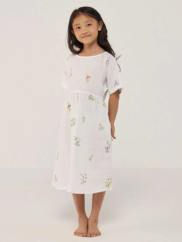 Rasa Floral Printed Linen Dress - White