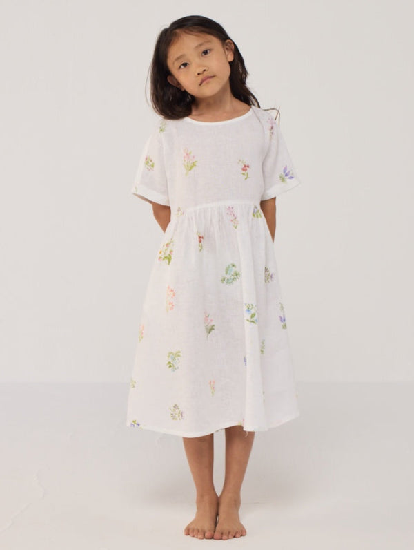 Rasa Floral Printed Linen Dress - White