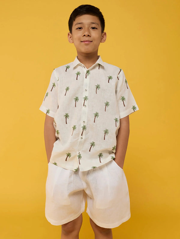 Jin Plain Linen White Shorts