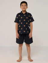 Jin Plain Linen Navy Shorts