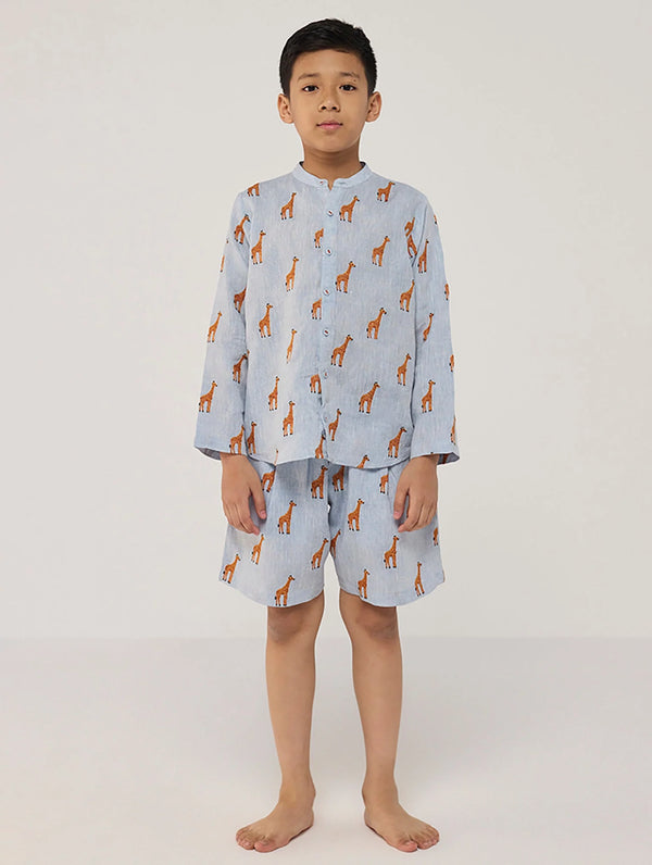 Ben Linen Shirt - Sky (Giraffe)