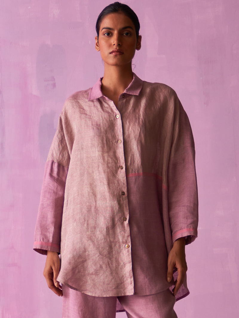 Zaha Metallic Linen Shirt - Lavender