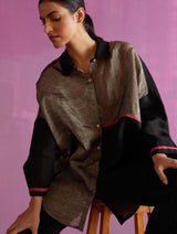 Zaha Metallic Linen Shirt - Black