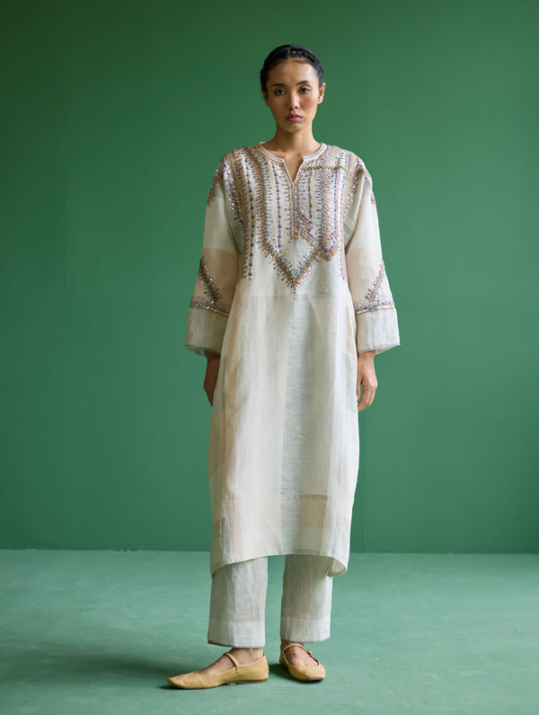 Rida Hand-Embroidered Kurta Set - Ivory