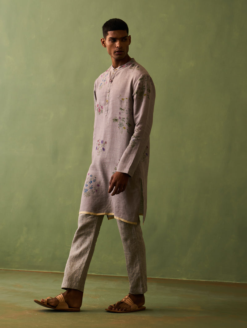 Hachi Botanical Linen Kurta Set - Ash