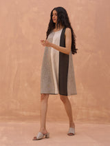 Ikis Color-Blocked Linen Shift Dress - Charcoal