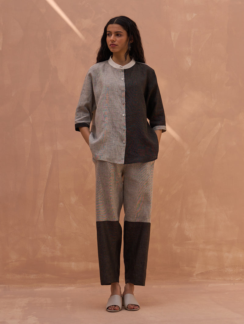 Ann Color-Blocked Shirt - Charcoal