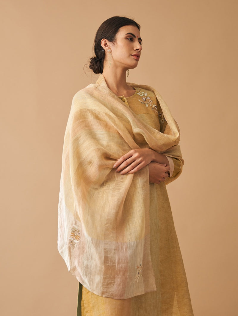 Amina Floral Embroidered Stripe Dupatta