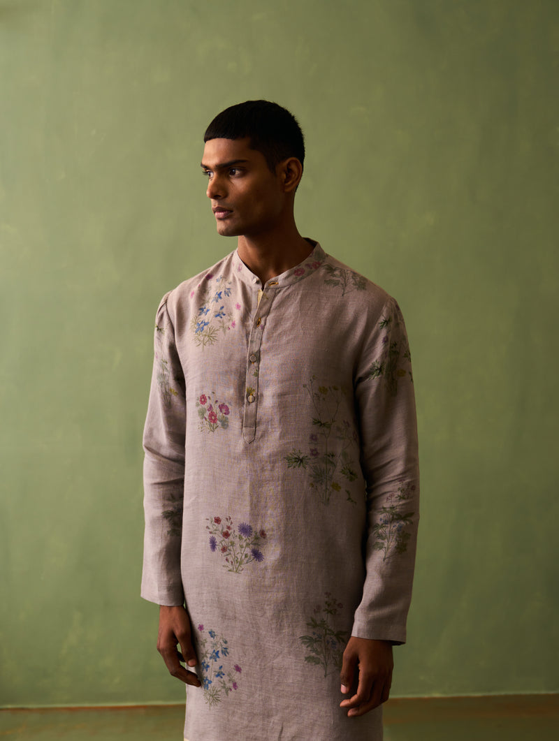 Hachi Botanical Linen Kurta - Ash