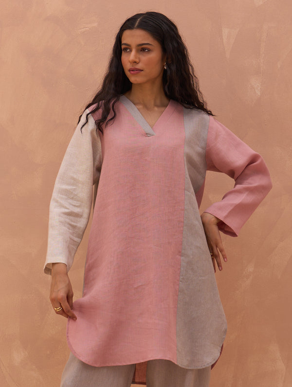Pera Color-Blocked Kurta - Rose