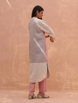 Lila Color-Blocked Linen Kurta - Rose