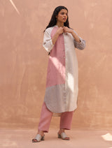 Lila Color-Blocked Linen Kurta - Rose
