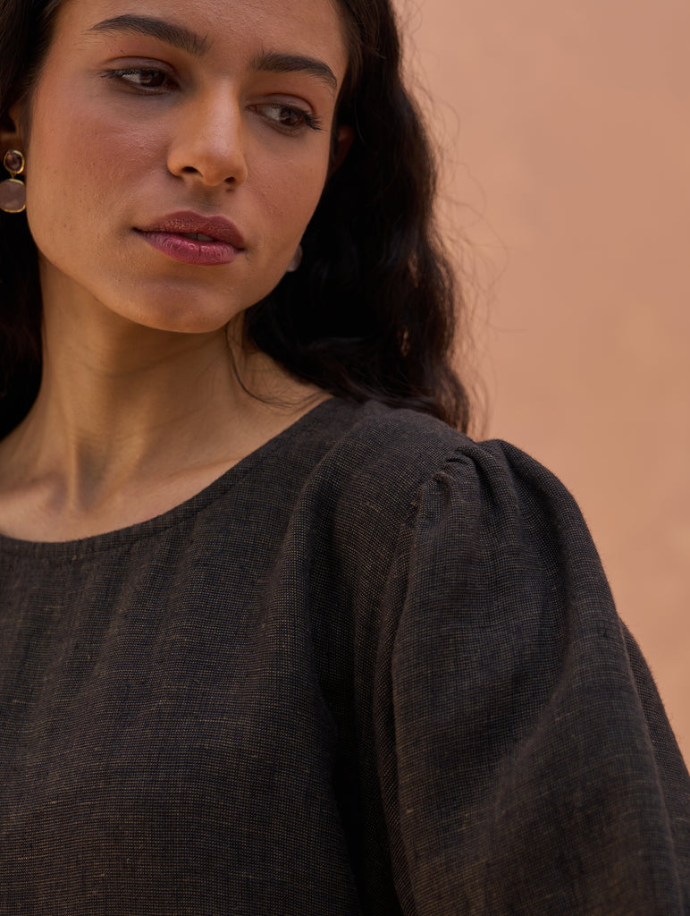 Rita Linen Dress - Charcoal