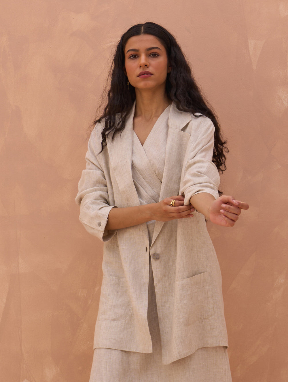 Maya Linen Dress with Jacket - Off White