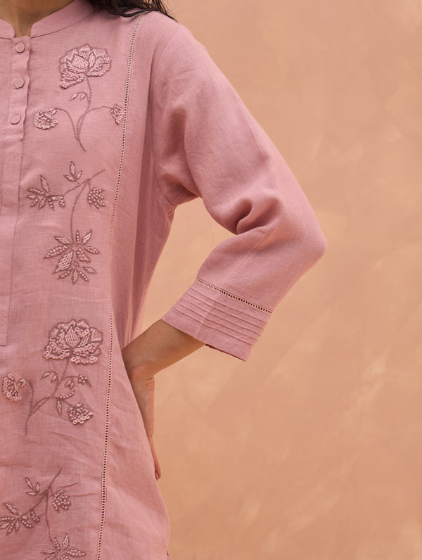 Kisa Hand-Embroidered Kurta - Rose