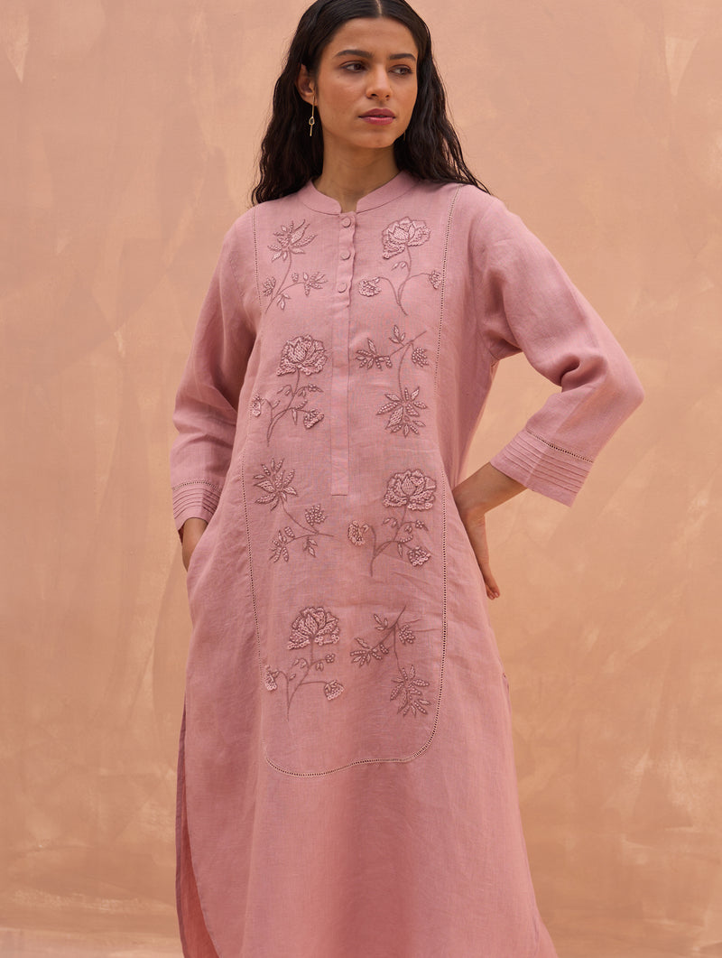 Kisa Hand-Embroidered Co-ord Set - Rose