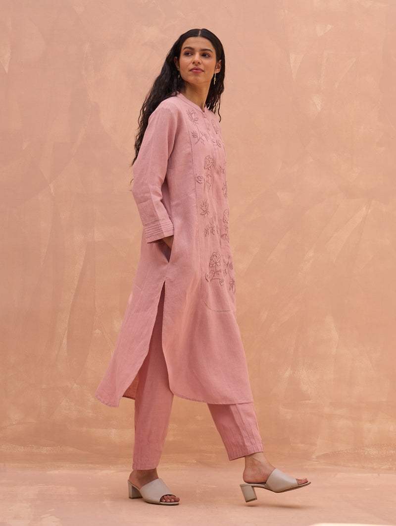 Kisa Hand-Embroidered Co-ord Set - Rose