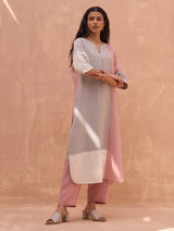 Mila Color-Blocked Linen Kurta Set - Rose