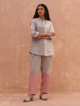 Cara Color-Blocked Linen Pant - Rose