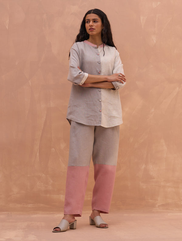 Cara Color-Blocked Linen Pant - Rose