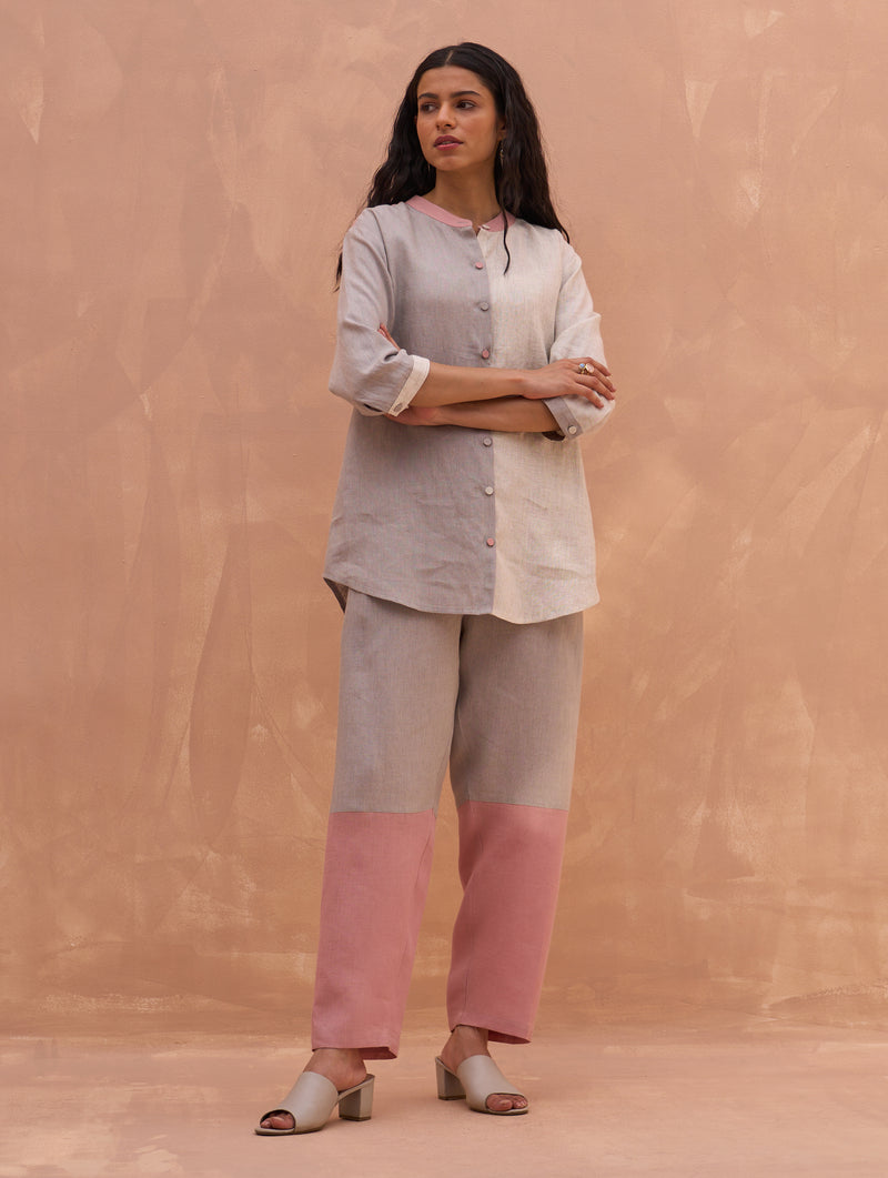 Cara Color-Blocked Linen Pant - Rose