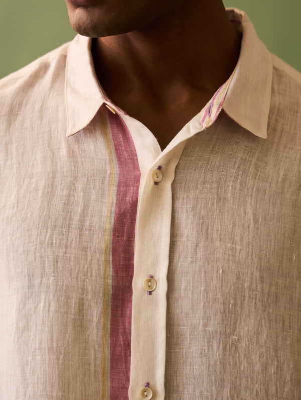 Jiro Border Linen Shirt - Ivory